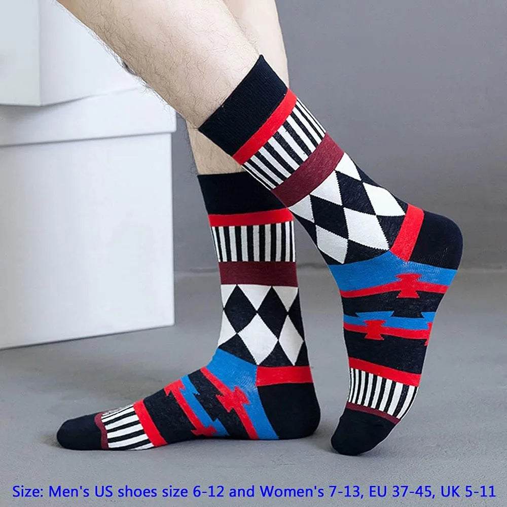 6 Pairs Unisex New Fashion Colorful Happy Casual Socks Dress Harajuku Cute Spaceman Grid Women Funny Socks