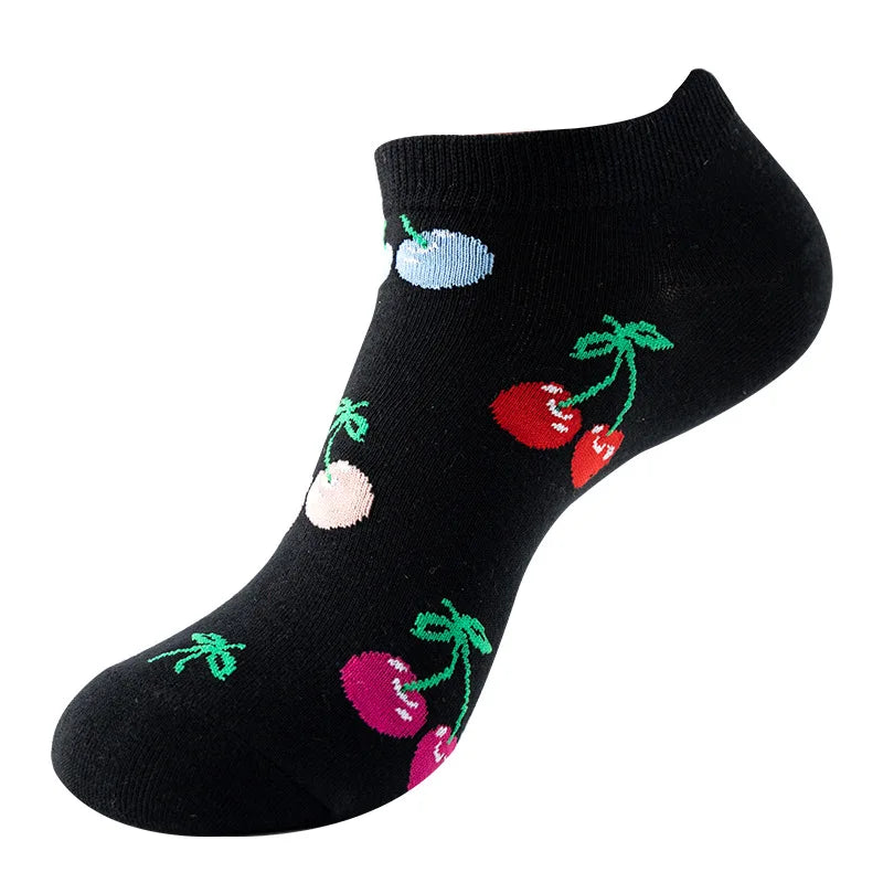Novelty Men Short Socks Boat High Quality Geometric Fruit Sushi Colorful Pattern Fashion Socks