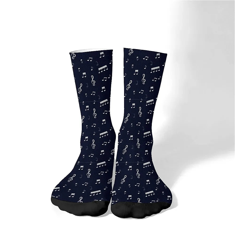 Note Music pattern Versatilemen's novelty midtube socks fashionable and cute versatile style breathable and warm perfect gift