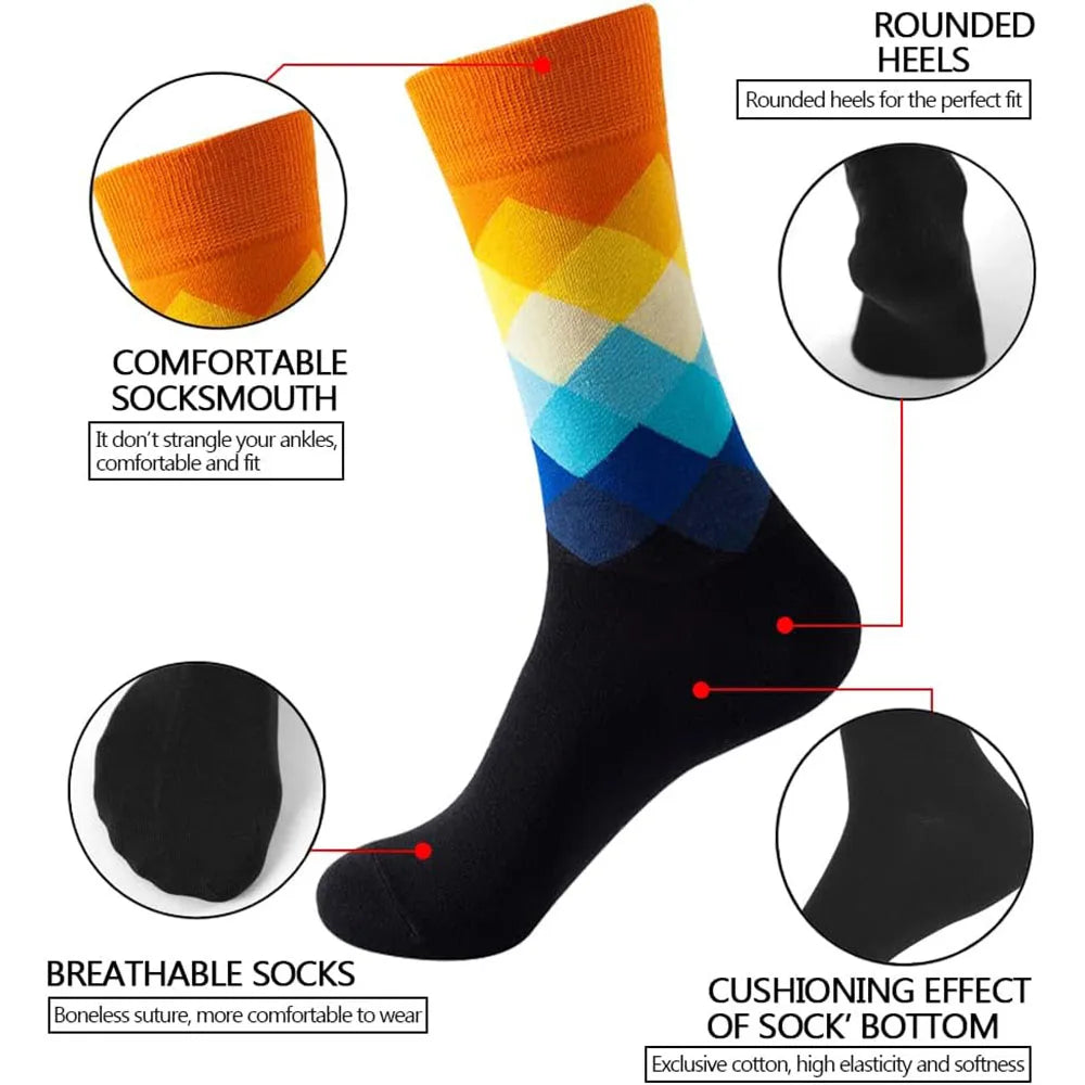 6 Pairs Unisex New Fashion Colorful Happy Casual Socks Dress Harajuku Cute Spaceman Grid Women Funny Socks