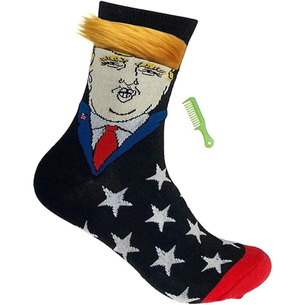 Funny Trump Novelty Socks With Hair Trump Unisex Socks Crew Socks  president Trump Merchandise Giftt