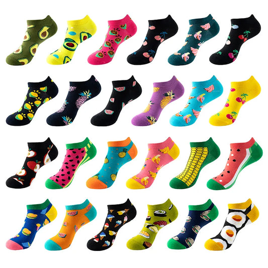 Novelty Men Short Socks Boat High Quality Geometric Fruit Sushi Colorful Pattern Fashion Socks