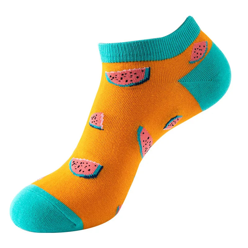 Novelty Men Short Socks Boat High Quality Geometric Fruit Sushi Colorful Pattern Fashion Socks