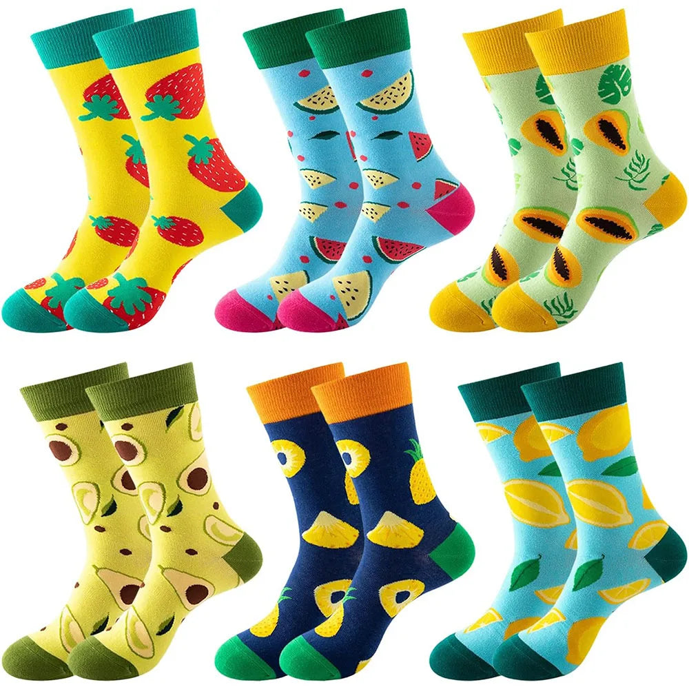6 Pairs Unisex New Fashion Colorful Happy Casual Socks Dress Harajuku Cute Spaceman Grid Women Funny Socks