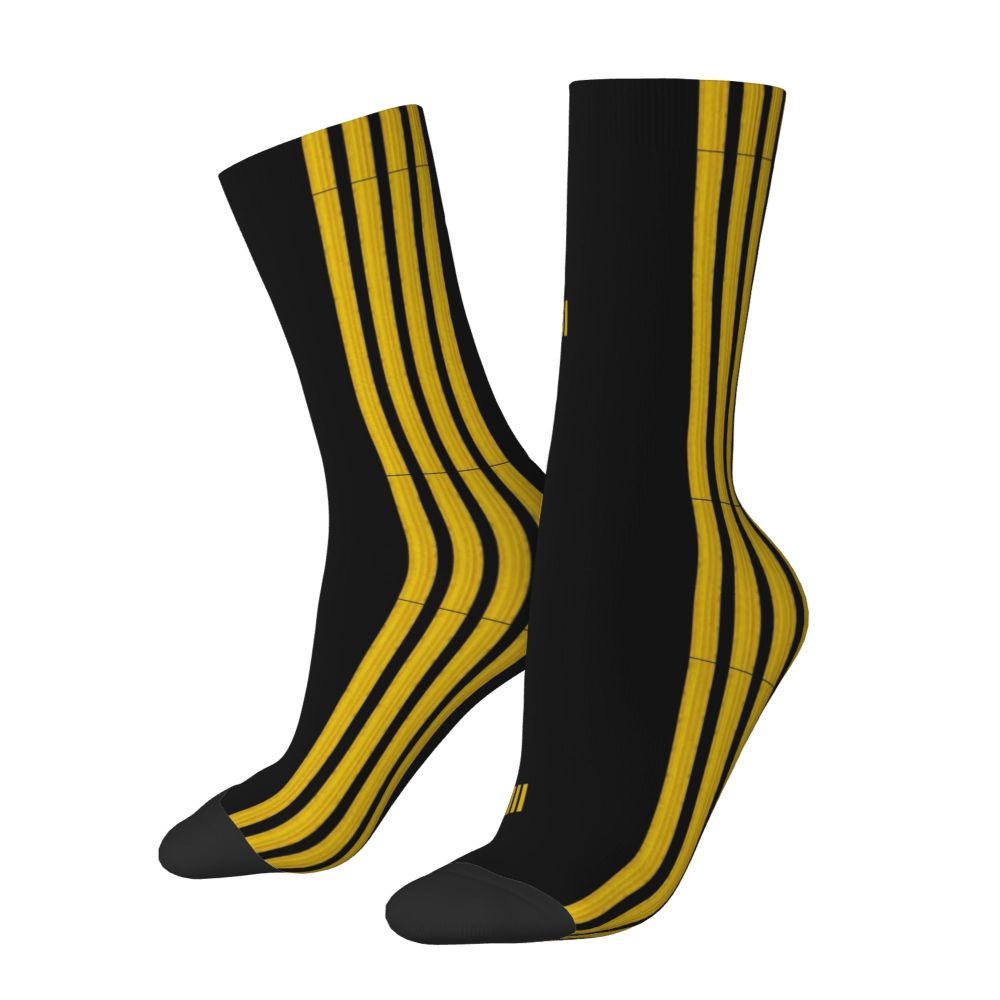 Novelty Printed Captain Stripes Epaulettes Socks for Women Men Stretchy Summer Autumn Winter Aviation Airplane Pilot Crew Socks