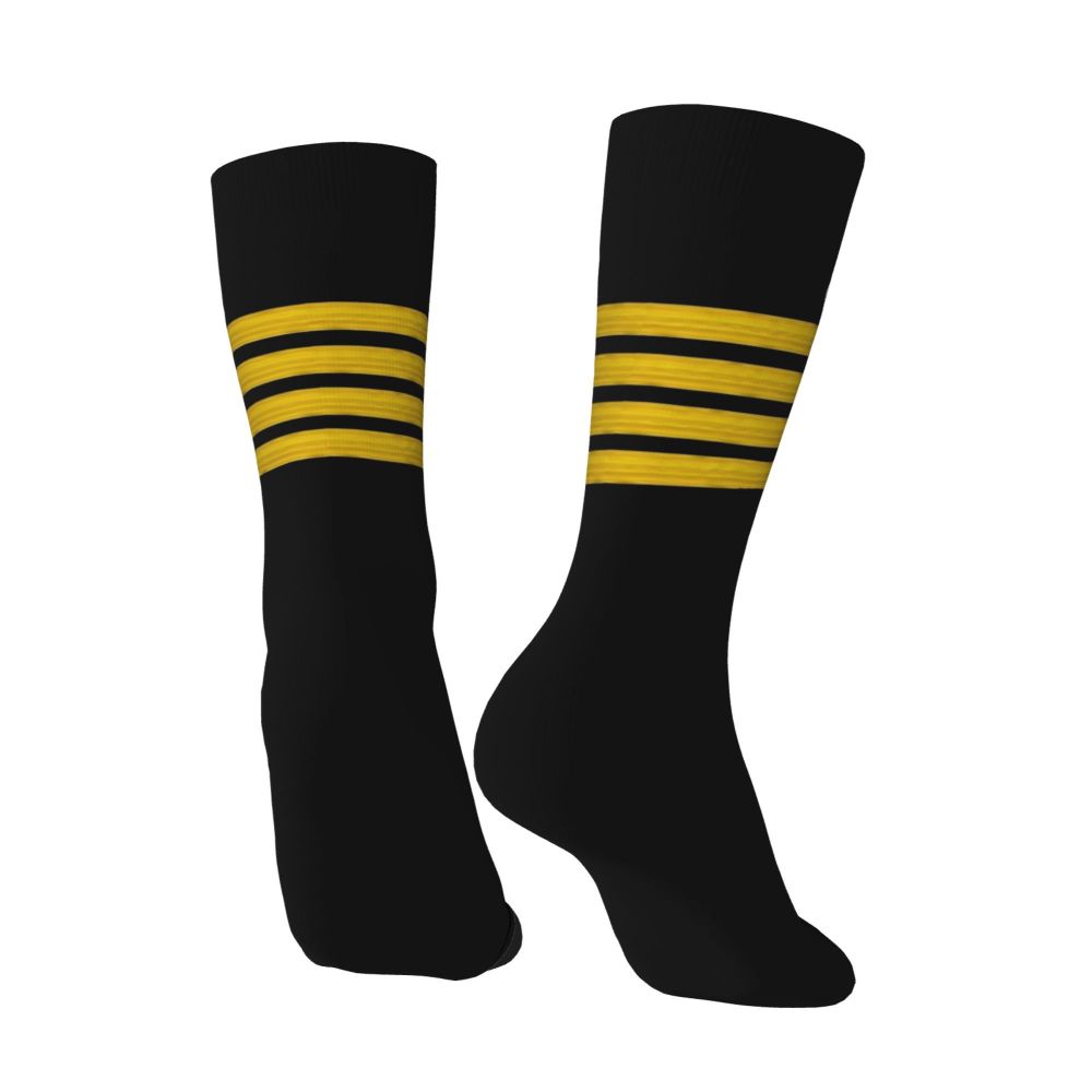 Novelty Printed Captain Stripes Epaulettes Socks for Women Men Stretchy Summer Autumn Winter Aviation Airplane Pilot Crew Socks