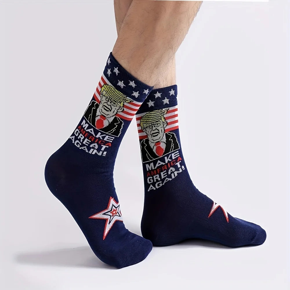Novelty President Donald Trump Crew Sock Men Cotton Spoof Funny Harajuku Streetwear Hip Hop Skateboard Sports Long Socks