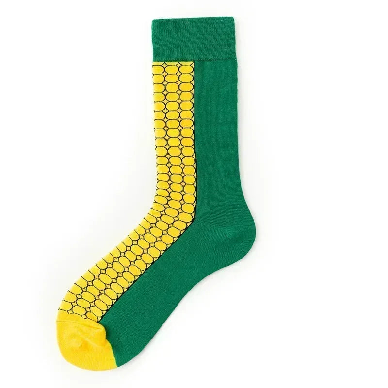 Novelty Happy Funny Men Graphic Socks Combed Cotton Omelette Frog Crazy Burger Salmon Corn Avocado Bird Fish Sock Christmas Gift