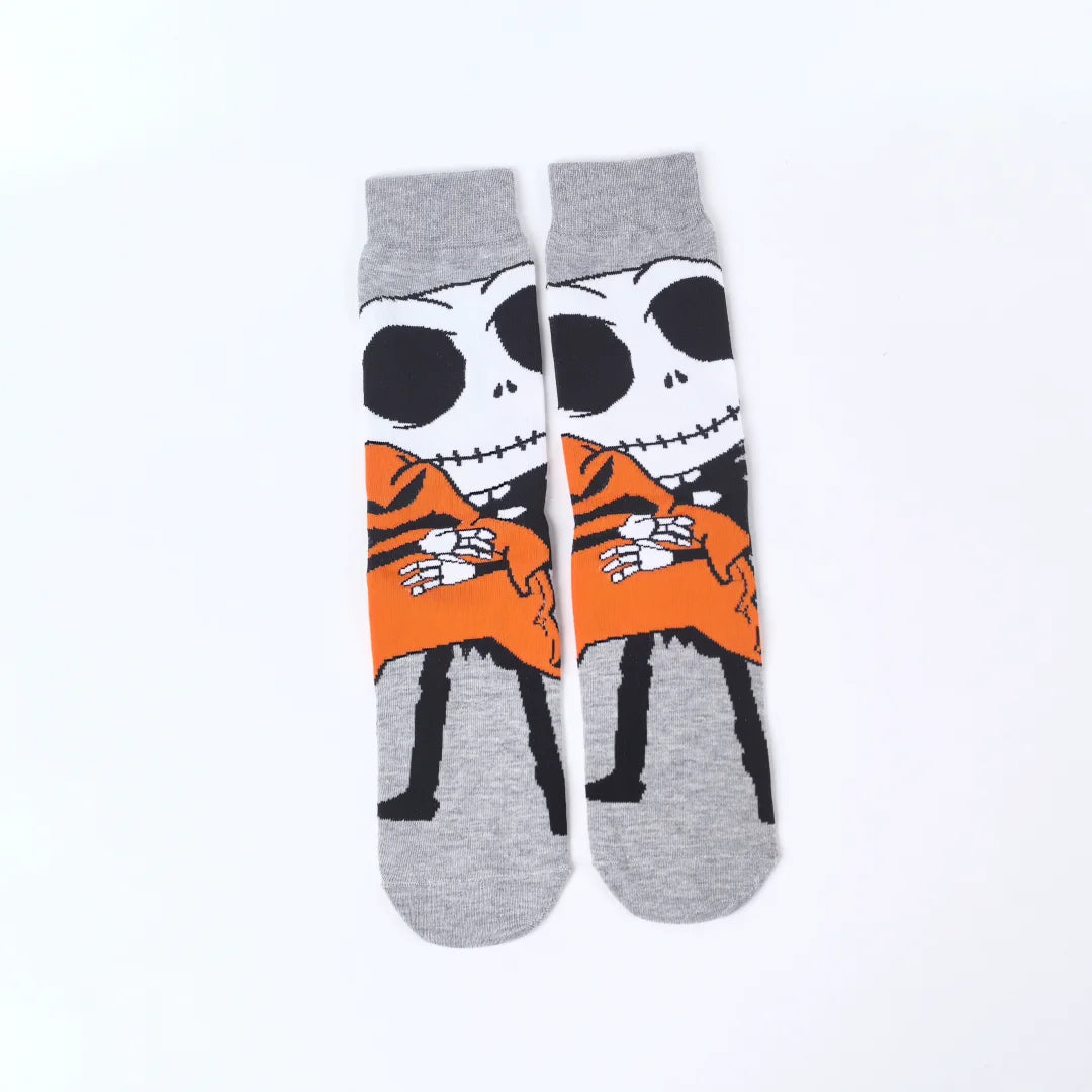 2 Pairs Novelty  Mens Crew Socks With Spooky Designs For Halloween Parties