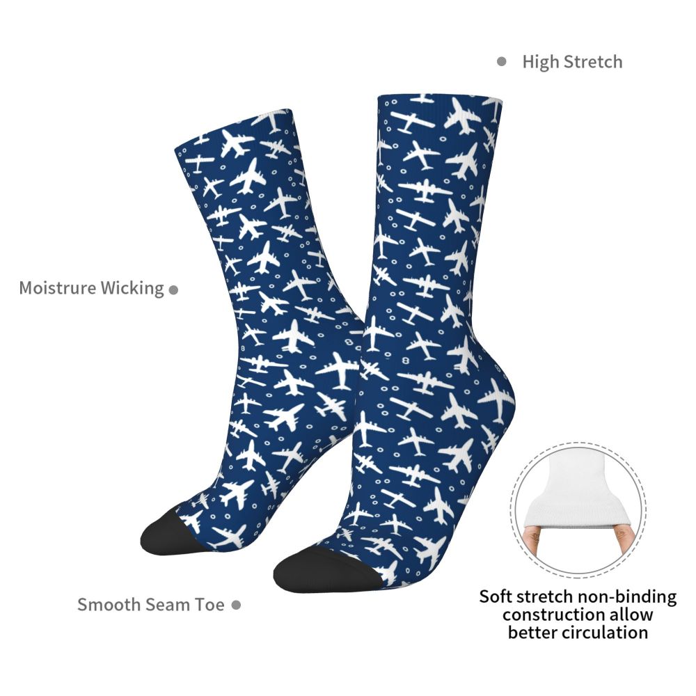 Novelty Printed Captain Stripes Epaulettes Socks for Women Men Stretchy Summer Autumn Winter Aviation Airplane Pilot Crew Socks