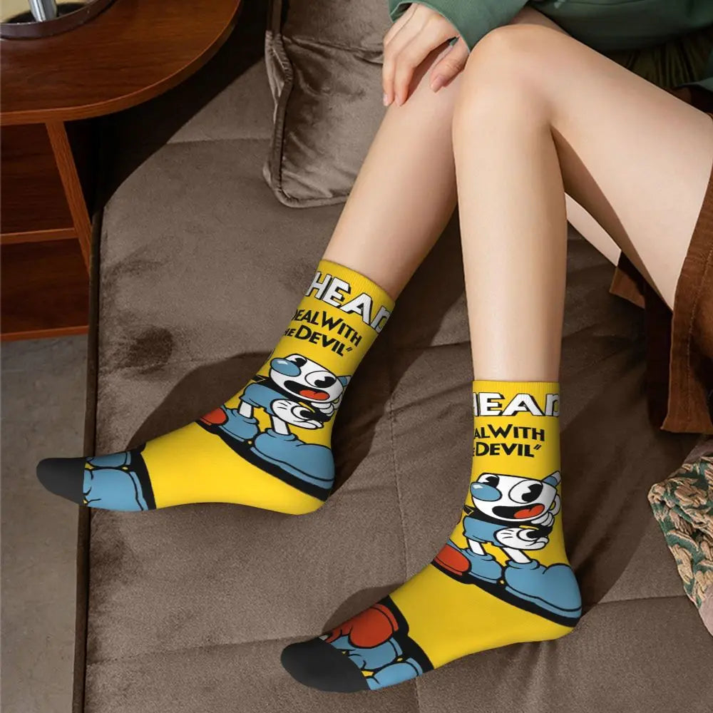 New Men's Socks Novelty Cuphead Sock Polyester Great Retro Game Graphic Women Socks Spring Summer Autumn Winter