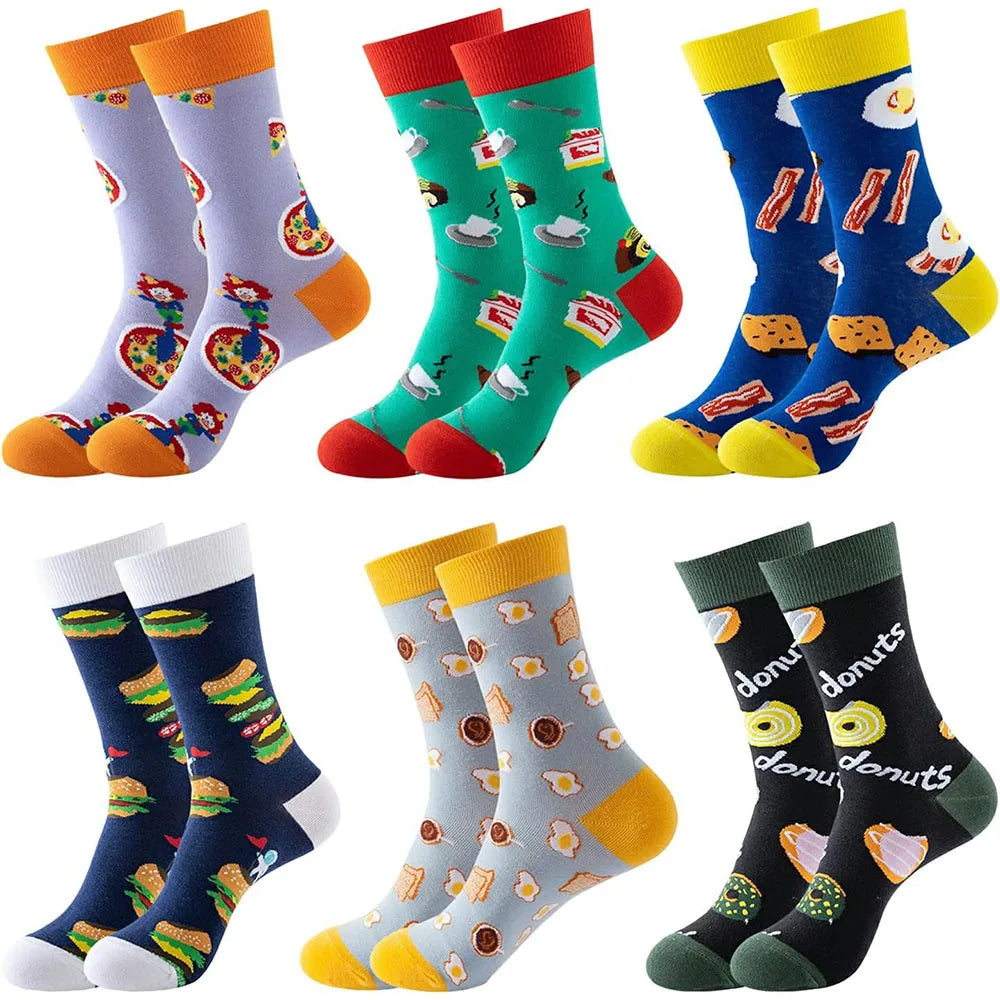 6 Pairs Unisex New Fashion Colorful Happy Casual Socks Dress Harajuku Cute Spaceman Grid Women Funny Socks
