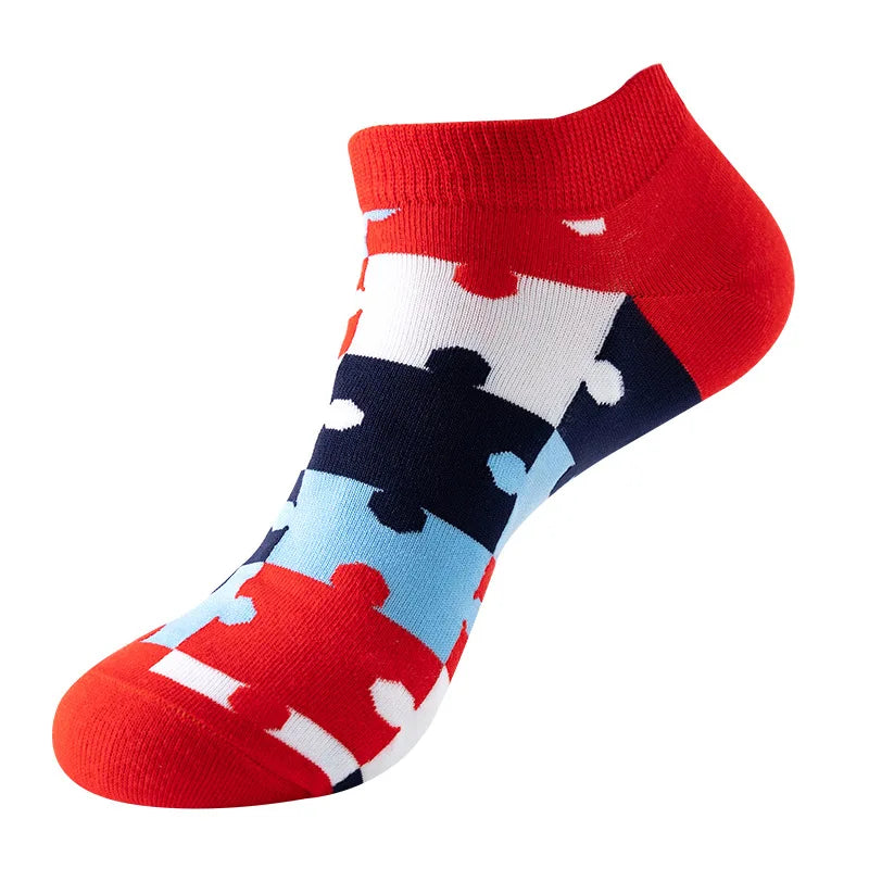 Novelty Men Short Socks Boat High Quality Geometric Fruit Sushi Colorful Pattern Fashion Socks