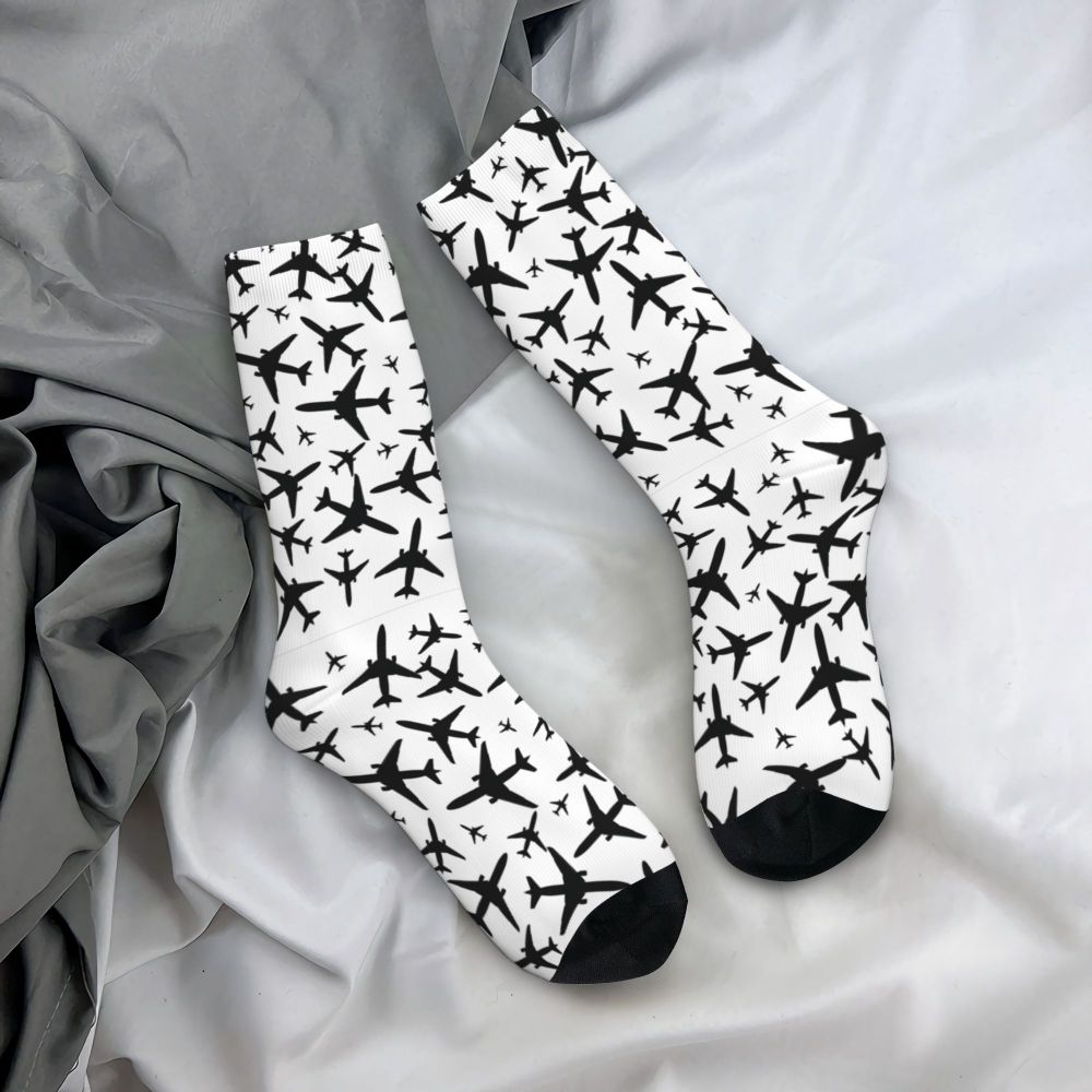 Novelty Printed Captain Stripes Epaulettes Socks for Women Men Stretchy Summer Autumn Winter Aviation Airplane Pilot Crew Socks