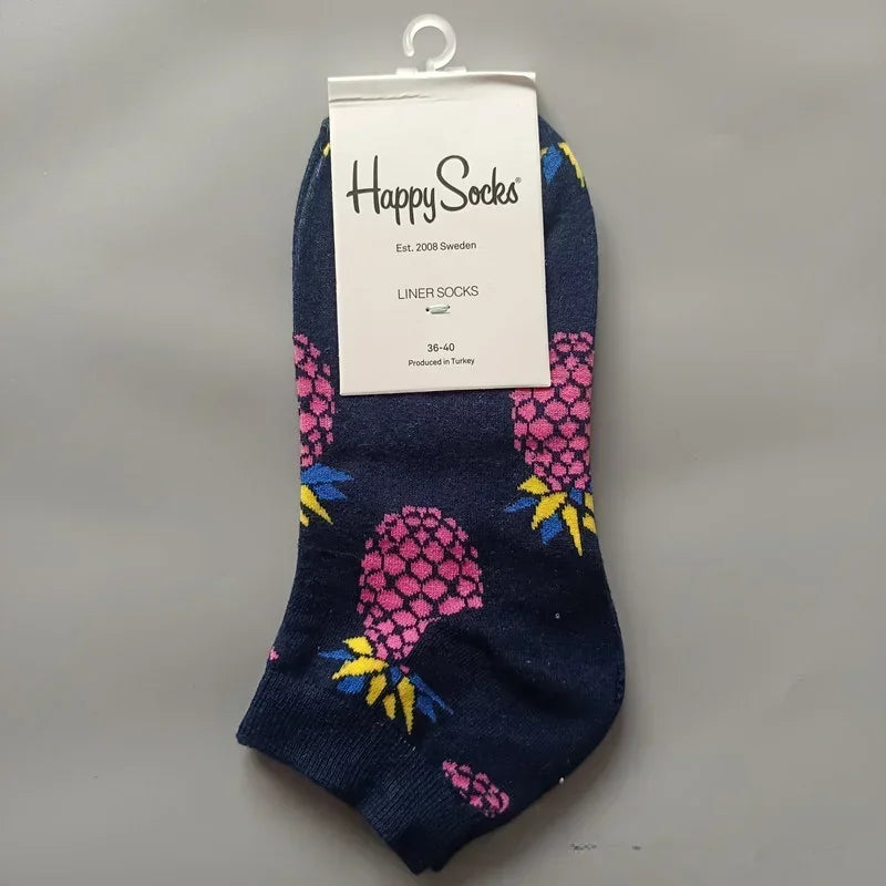 Novelty Happy Funny Mens Graphic Socks Summer Fruit Painting Dress Socks Low Cut SIZE 36-40