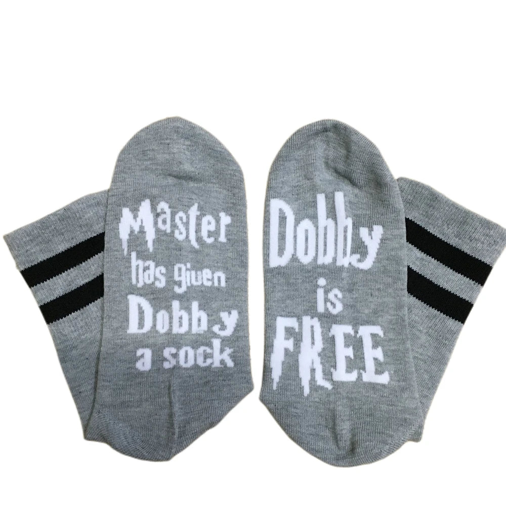 Novelty ‘Master Has Given Dobby A Sock‘ ‘Dobby Is Free’ Men Funny Soft Cotton Casual Letter Sokken Dropship