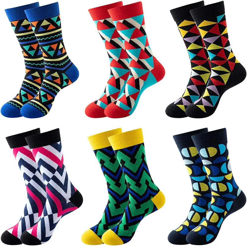 6 Pairs Unisex New Fashion Colorful Happy Casual Socks Dress Harajuku Cute Spaceman Grid Women Funny Socks