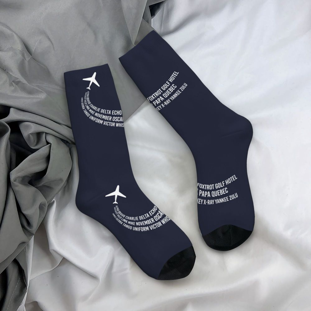 Novelty Printed Captain Stripes Epaulettes Socks for Women Men Stretchy Summer Autumn Winter Aviation Airplane Pilot Crew Socks