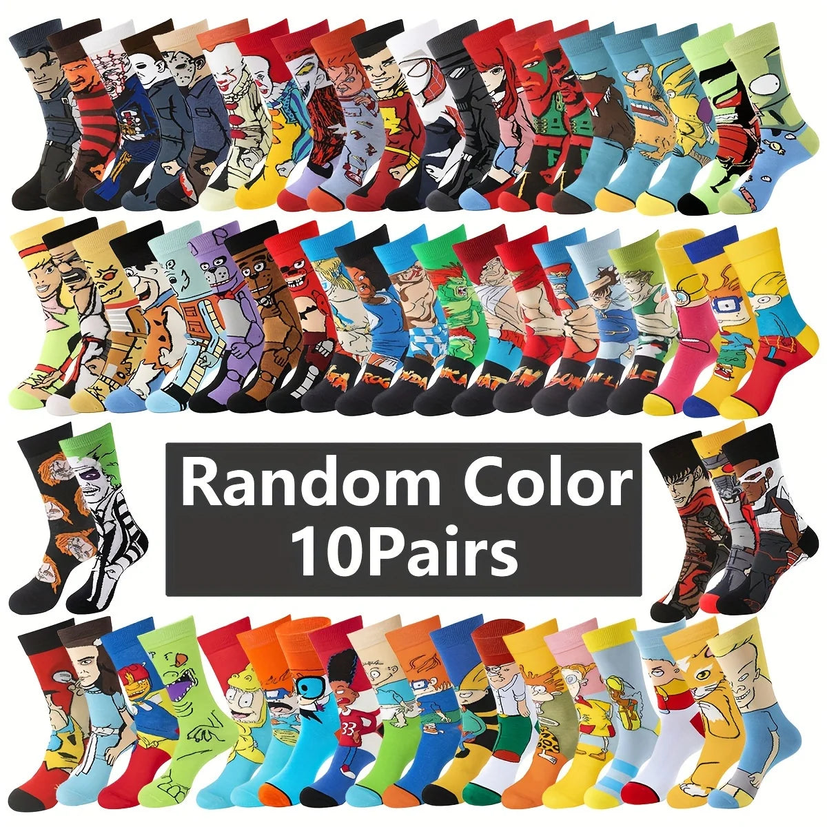5/10/20pairs Unisex Cartoon Anime Socks, Fashion Novelty Funny Socks, Skateboard Socks, Women Men's Socks & Hosiery