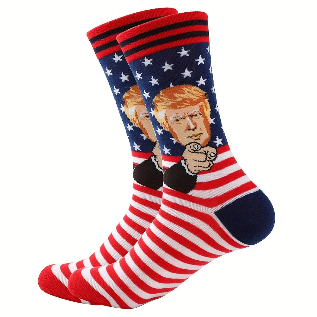 Novelty President Donald Trump Crew Sock Men Cotton Spoof Funny Harajuku Streetwear Hip Hop Skateboard Sports Long Socks