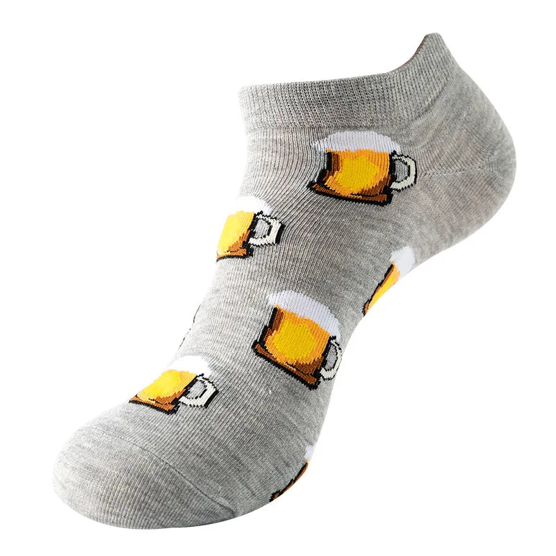 Novelty Men Short Socks Boat High Quality Geometric Fruit Sushi Colorful Pattern Fashion Socks