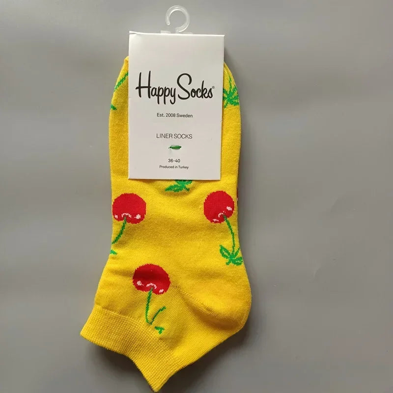 Novelty Happy Funny Mens Graphic Socks Summer Fruit Painting Dress Socks Low Cut SIZE 36-40