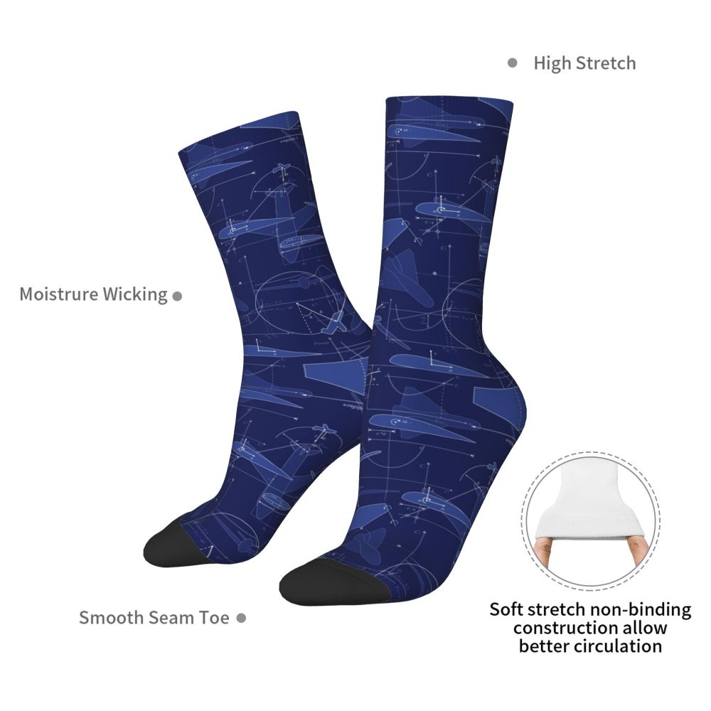 Novelty Printed Captain Stripes Epaulettes Socks for Women Men Stretchy Summer Autumn Winter Aviation Airplane Pilot Crew Socks