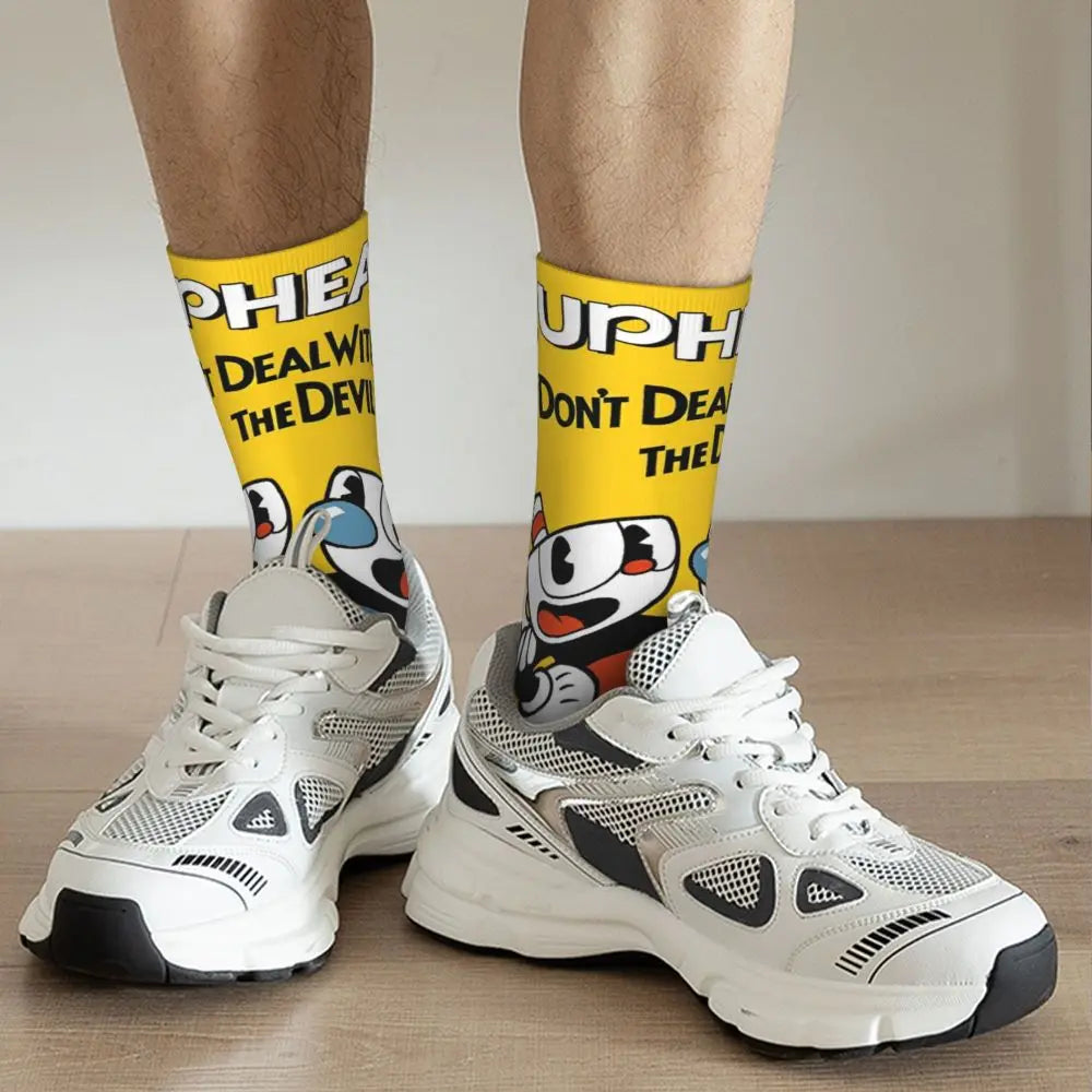 New Men's Socks Novelty Cuphead Sock Polyester Great Retro Game Graphic Women Socks Spring Summer Autumn Winter
