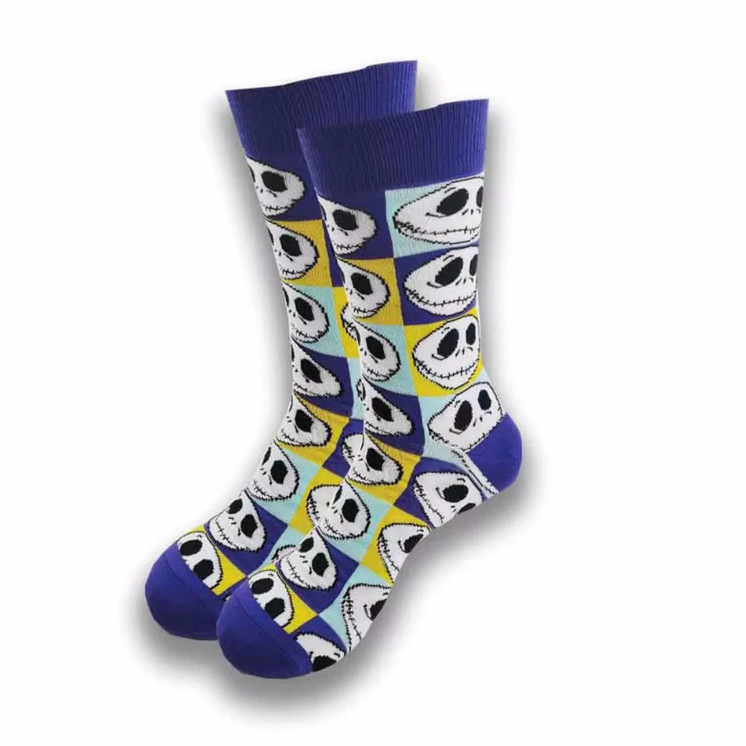 2 Pairs Novelty  Mens Crew Socks With Spooky Designs For Halloween Parties