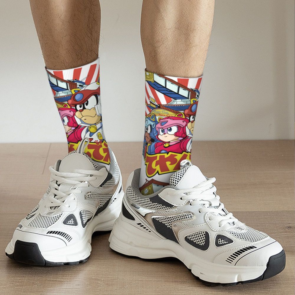 Funny Happy Men's Socks Classic Vintage Harajuku Samurai Pizza Cats TV Street Style Novelty Pattern Crew Crazy Sock Gift Printed