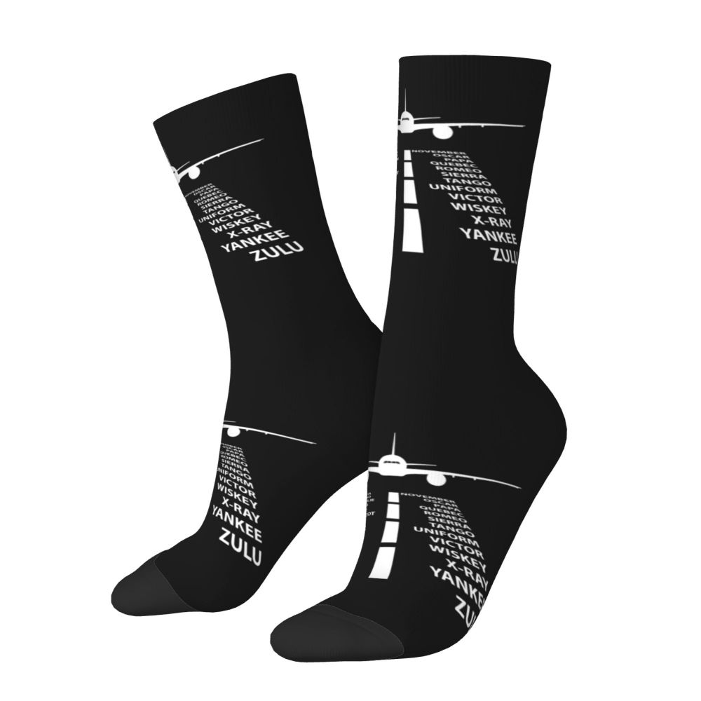 Novelty Printed Captain Stripes Epaulettes Socks for Women Men Stretchy Summer Autumn Winter Aviation Airplane Pilot Crew Socks