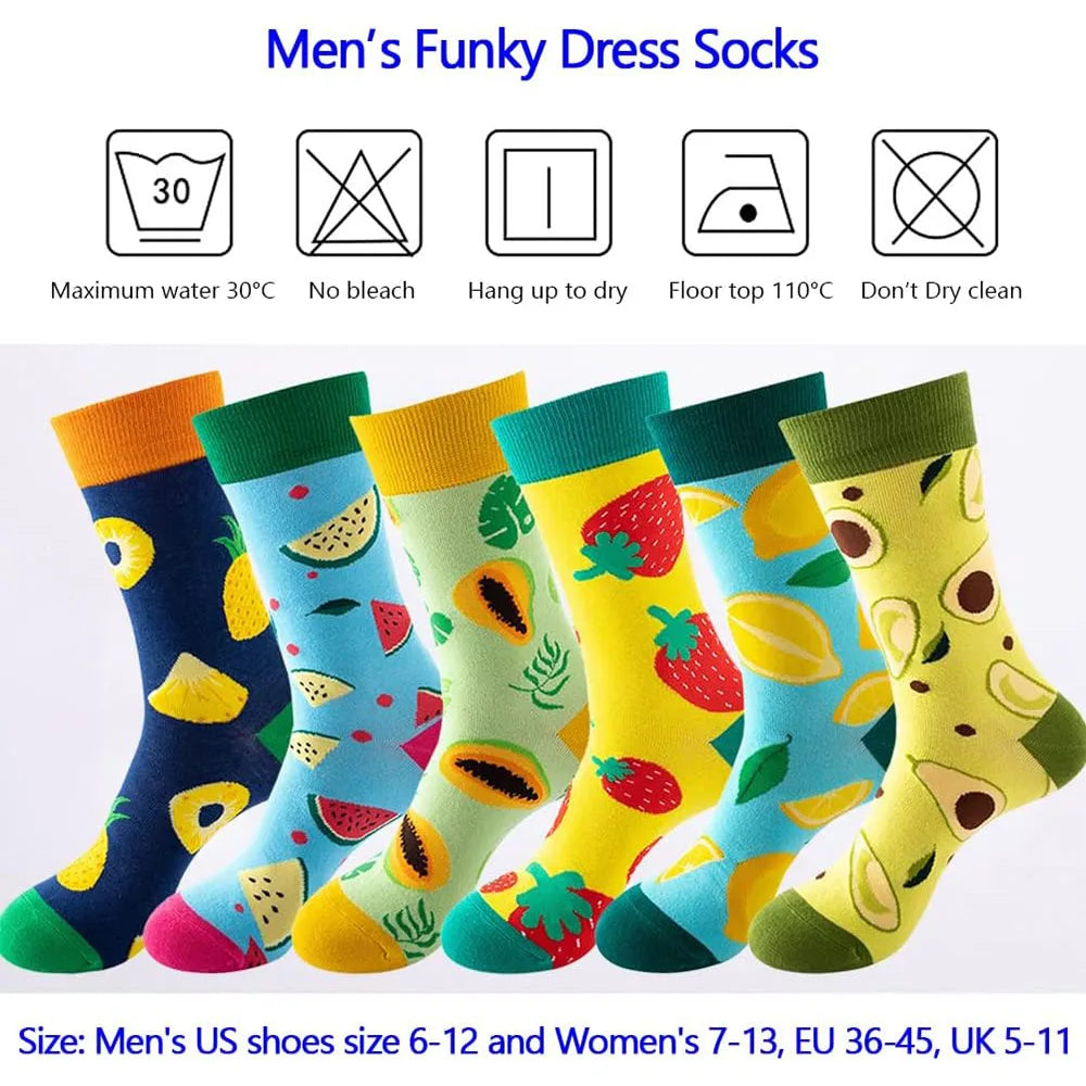 6 Pairs Unisex New Fashion Colorful Happy Casual Socks Dress Harajuku Cute Spaceman Grid Women Funny Socks