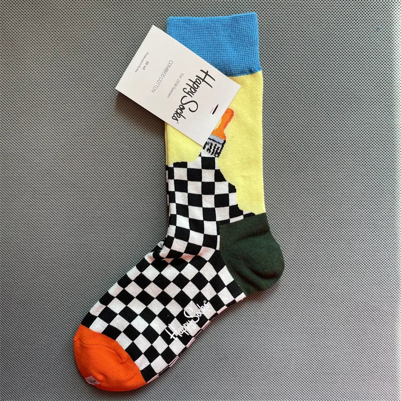 New Happy Socks All Over Cartoon Print Novelty Crew Socks 36-40