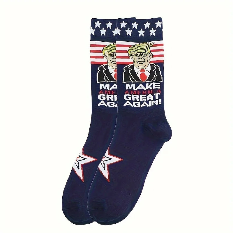 Novelty President Donald Trump Crew Sock Men Cotton Spoof Funny Harajuku Streetwear Hip Hop Skateboard Sports Long Socks