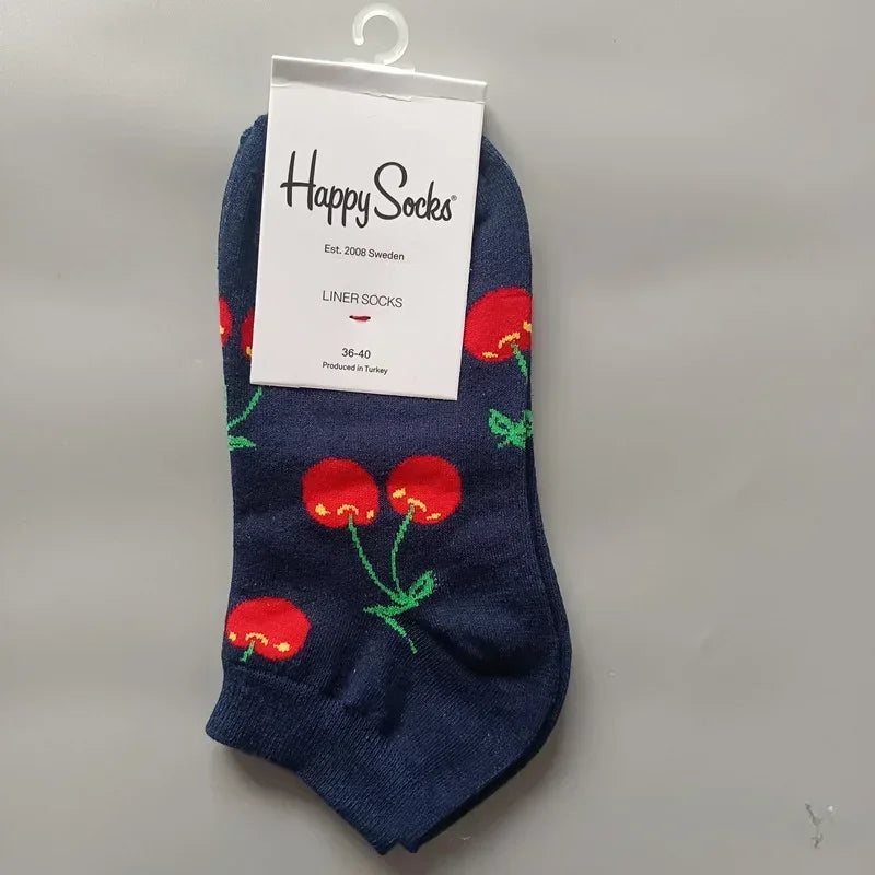 Novelty Happy Funny Mens Graphic Socks Summer Fruit Painting Dress Socks Low Cut SIZE 36-40