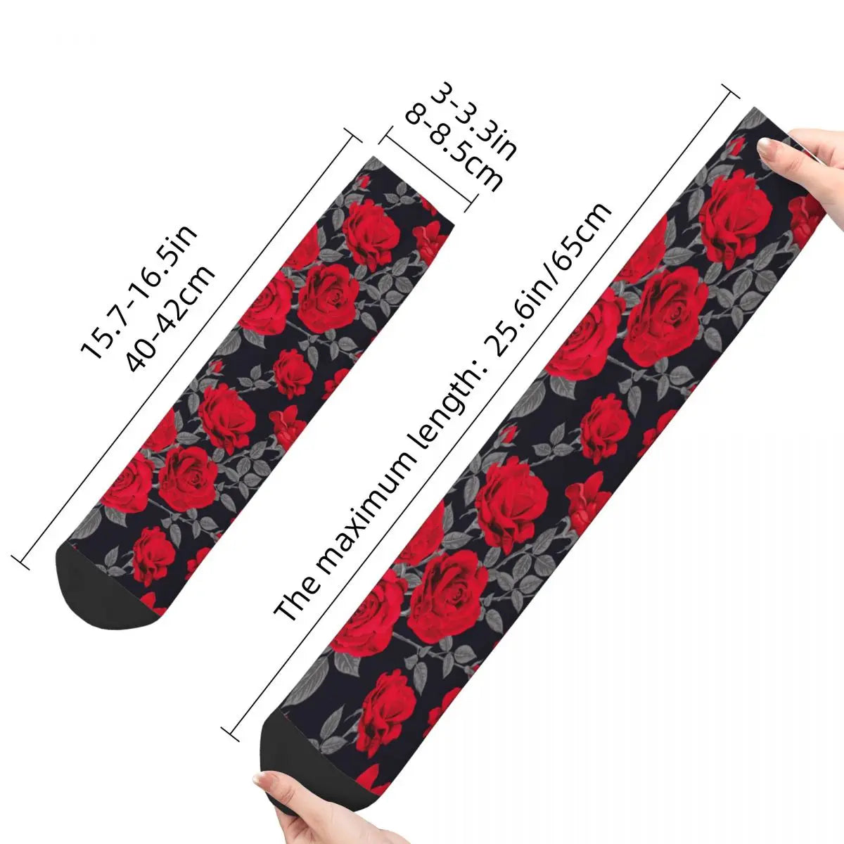 New Men's Socks Novelty Red Rose Flowers Vintage Sock Polyester Sport Women Socks Spring Summer Autumn Winter