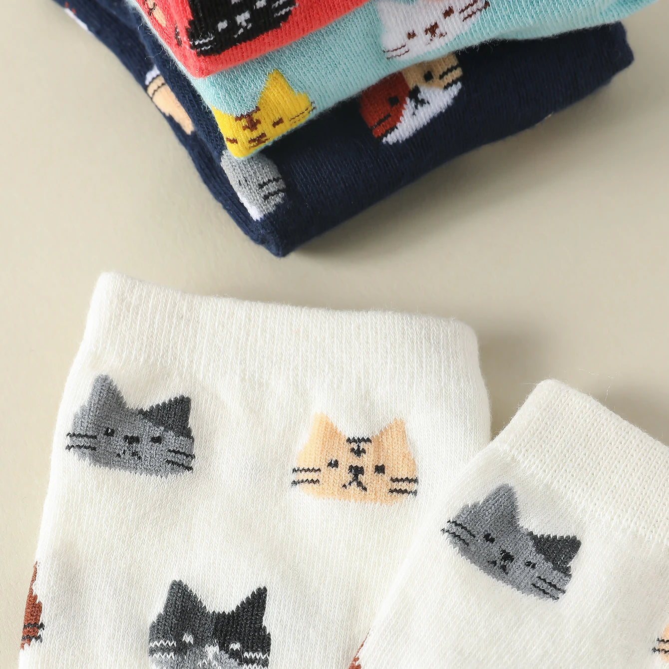 5 Pairs Women Cat Pattern Crew Funny Cartoon Socks Lot