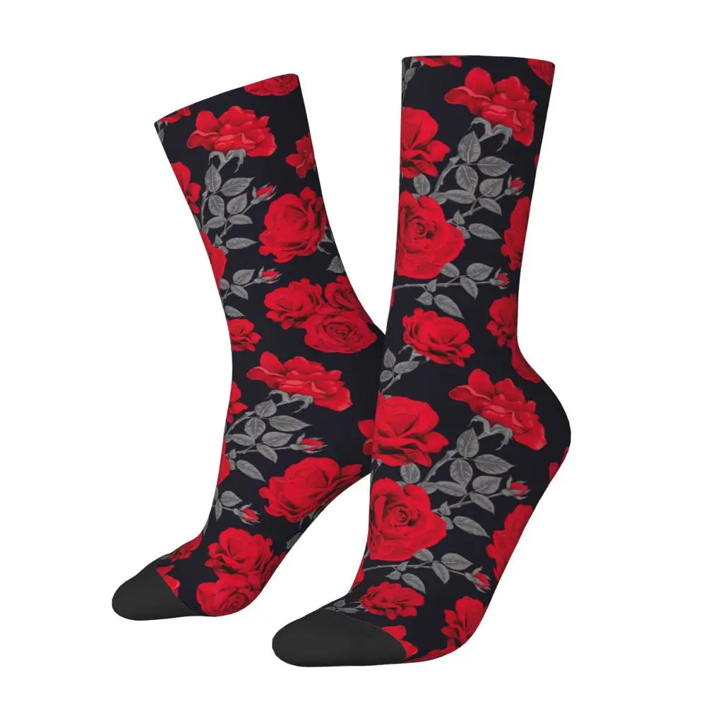 New Men's Socks Novelty Red Rose Flowers Vintage Sock Polyester Sport Women Socks Spring Summer Autumn Winter