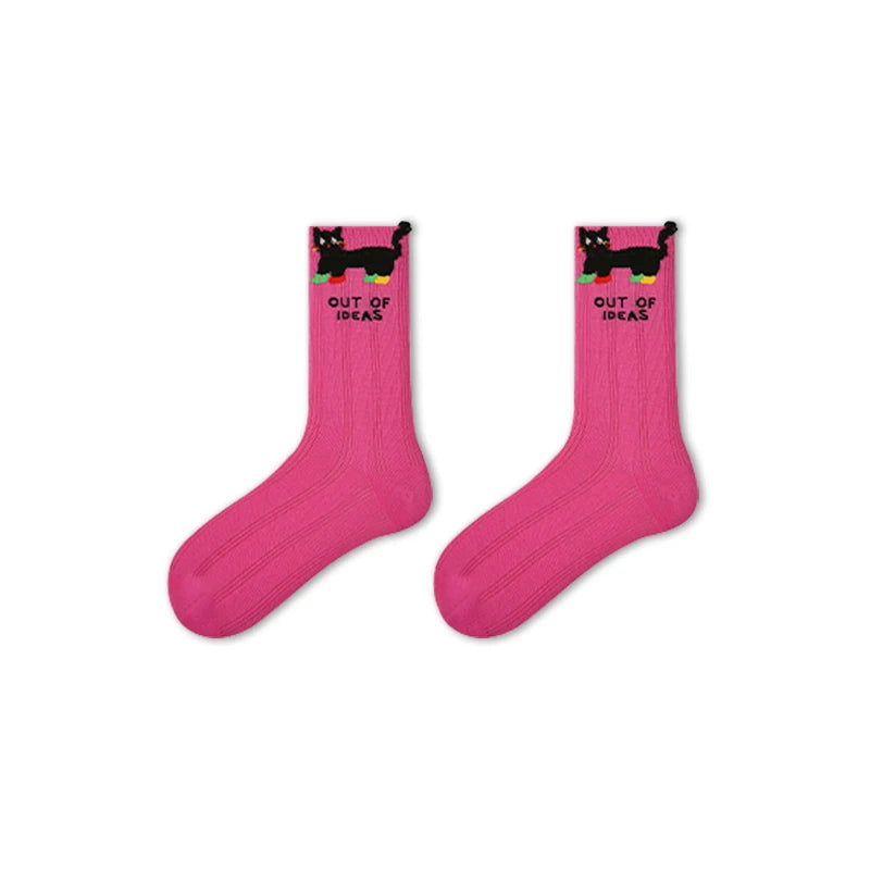 5 Pairs Women's Novelty Colorful Cat and Bunny Socks - Fun Animal Patterns, Mid-Calf Length, Playful Animal Designs,Cute Socks