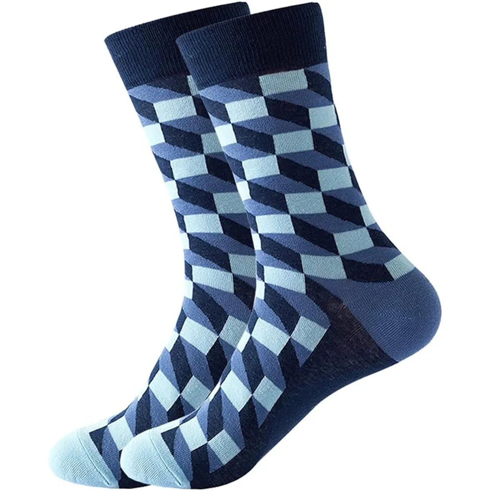 6 Pairs Unisex New Fashion Colorful Happy Casual Socks Dress Harajuku Cute Spaceman Grid Women Funny Socks