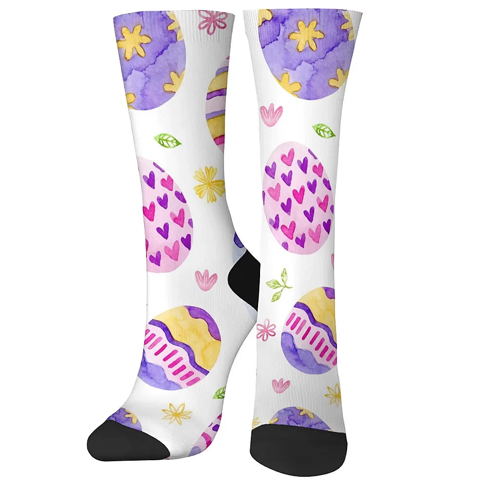 Happy Easter egg men's novelty mid-tube socks fashionable and cute versatile style breathable and warm perfect gift choice