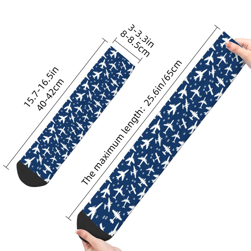 Novelty Printed Captain Stripes Epaulettes Socks for Women Men Stretchy Summer Autumn Winter Aviation Airplane Pilot Crew Socks