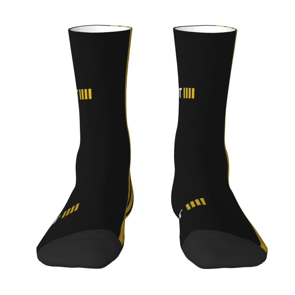 Novelty Printed Captain Stripes Epaulettes Socks for Women Men Stretchy Summer Autumn Winter Aviation Airplane Pilot Crew Socks