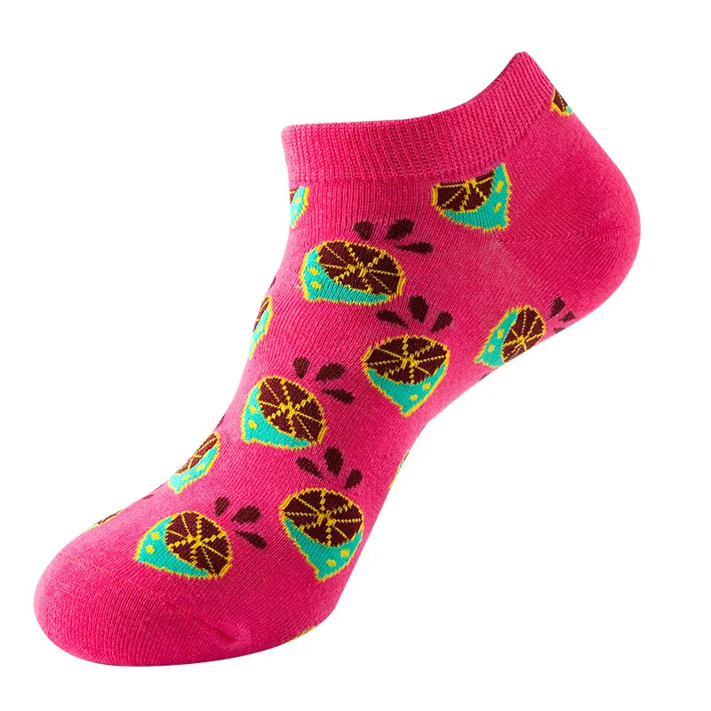 Novelty Men Short Socks Boat High Quality Geometric Fruit Sushi Colorful Pattern Fashion Socks
