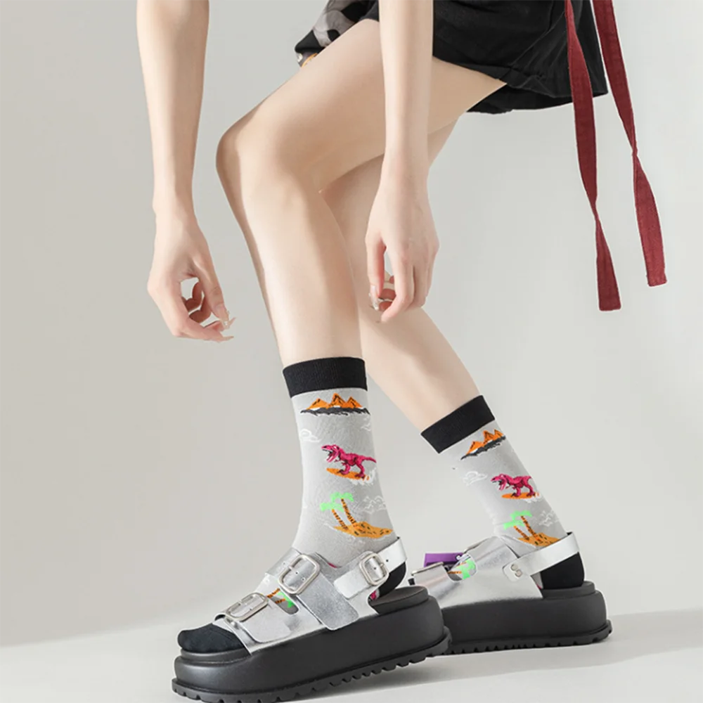 5 Pairs/Set Unisex Novelty Socks Women's Socks Funky Fancy Dinosaur Skull Trendy Funny Casual Cotton Crew Socks for Women