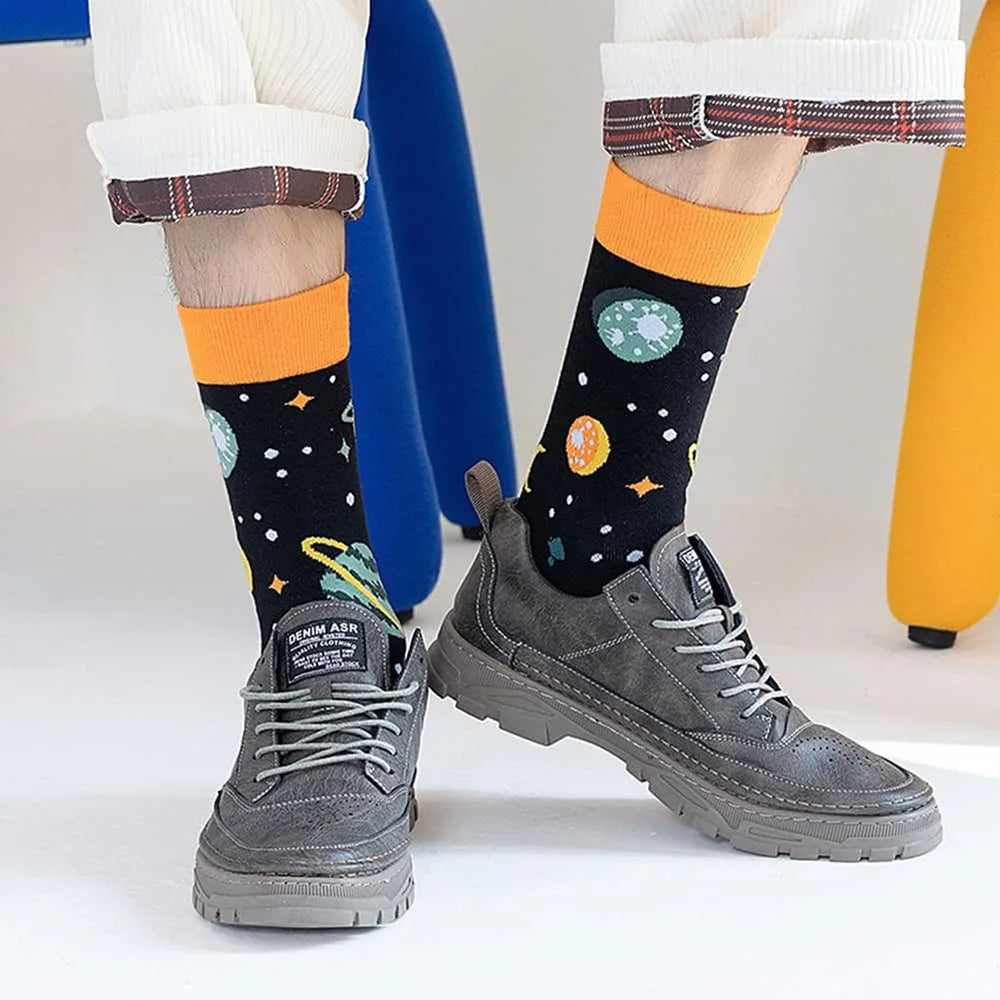 6 Pairs Unisex New Fashion Colorful Happy Casual Socks Dress Harajuku Cute Spaceman Grid Women Funny Socks