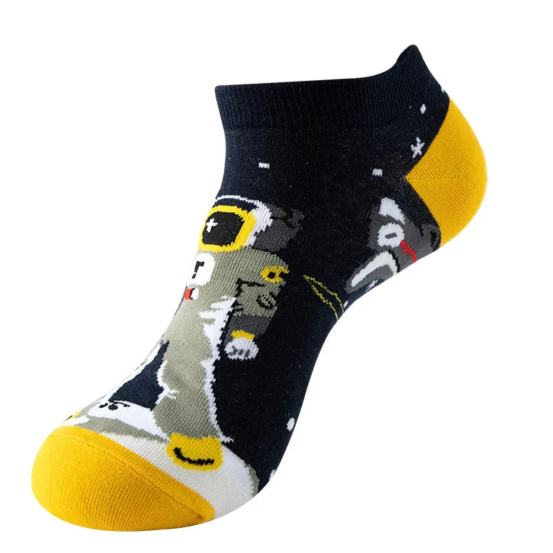 Novelty Men Short Socks Boat High Quality Geometric Fruit Sushi Colorful Pattern Fashion Socks