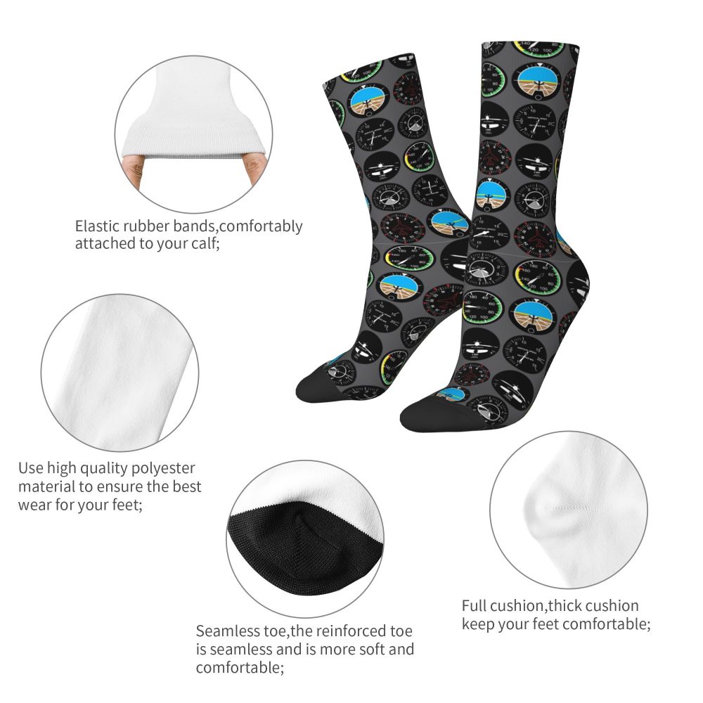 Novelty Printed Captain Stripes Epaulettes Socks for Women Men Stretchy Summer Autumn Winter Aviation Airplane Pilot Crew Socks