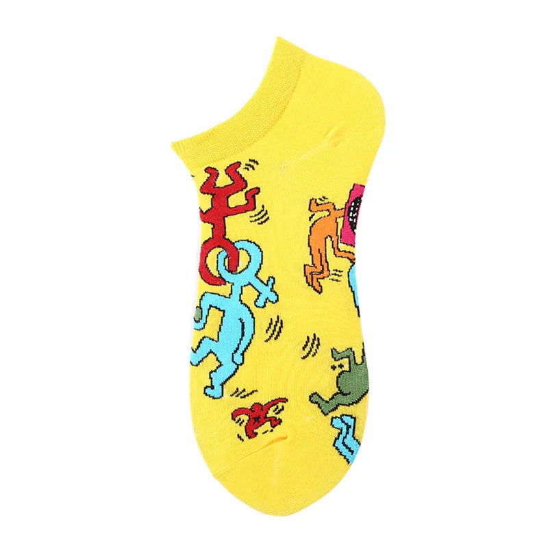 Novelty Men Short Socks Boat High Quality Geometric Fruit Sushi Colorful Pattern Fashion Socks