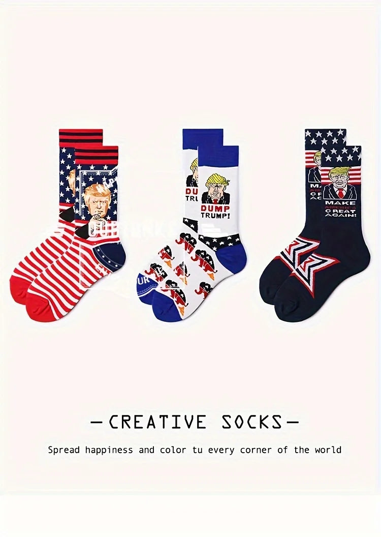 Novelty President Donald Trump Crew Sock Men Cotton Spoof Funny Harajuku Streetwear Hip Hop Skateboard Sports Long Socks